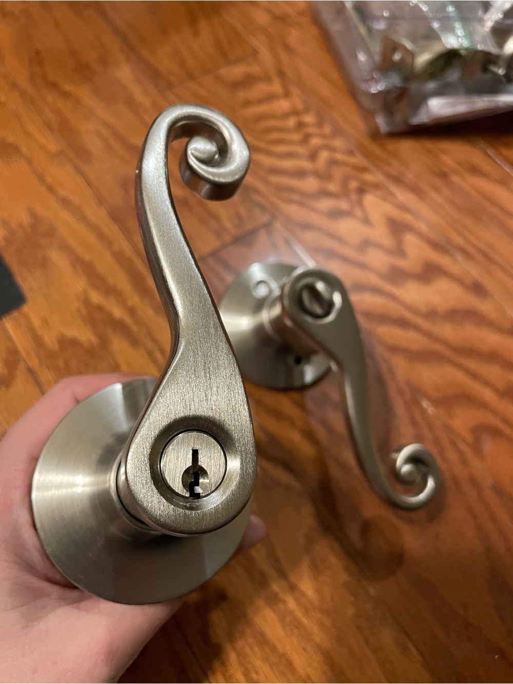 Decorative Curled Lever Door Handle in Brushed Nickel